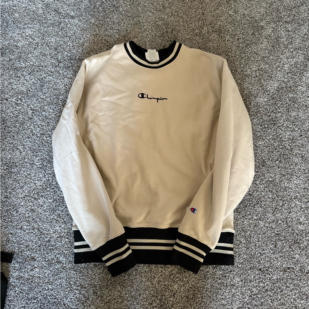 Champion Tan & Black Reverse Weave Oversized Crew Neck